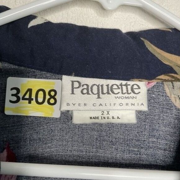 VTG Paqiette Tropical Tie-Front Shoulder Pads Button Up Crop Shirt Women Size 2X - Picture 4 of 10